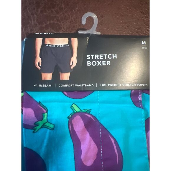 American Eagle Mens Stretch Boxer M Eggplant Print 4" Inseam Lightweight NWT - Picture 5 of 5